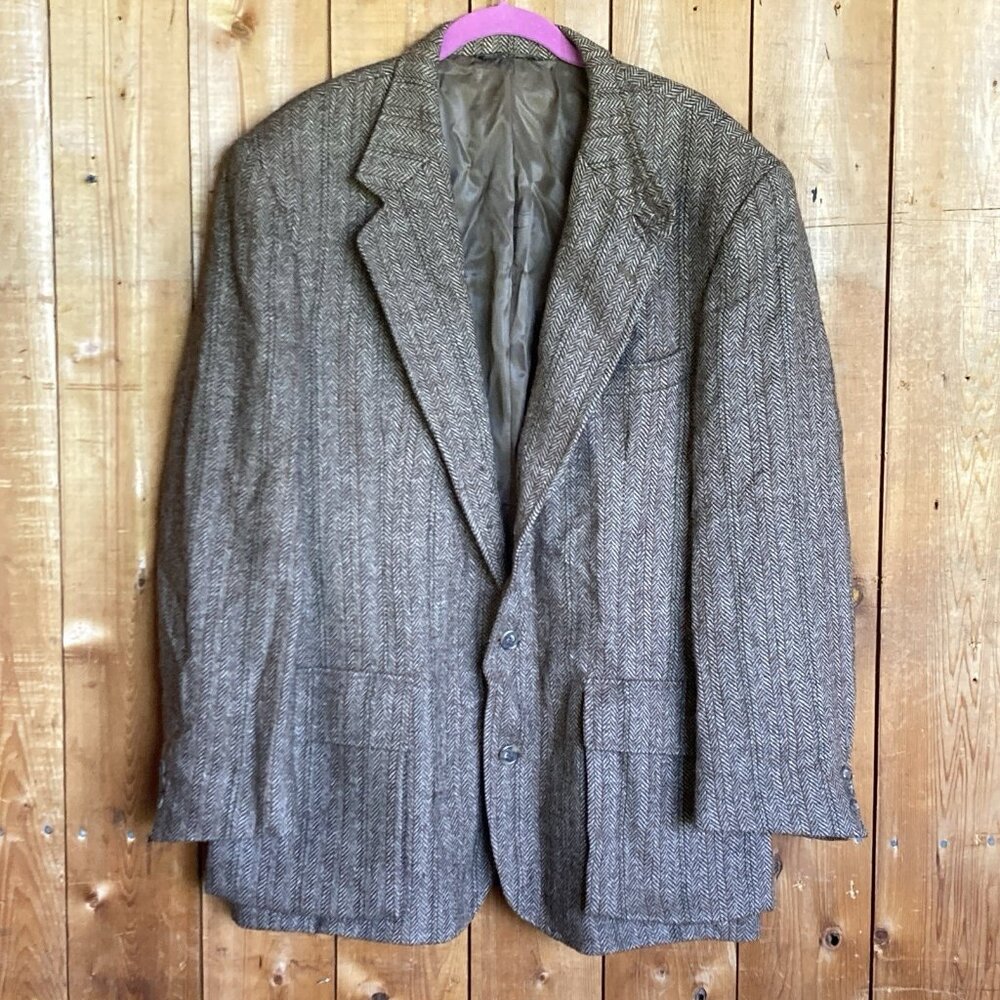 Vintage Banana Republic Blazer Herringbone Tweed Wool Single Breasted Sz 44 R